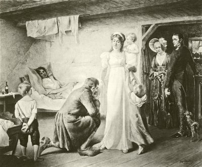 La Regina Luisa di Prussia visita i poveri (incisione) da English School