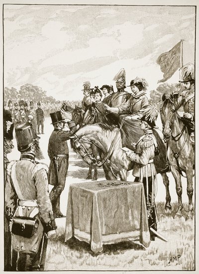 La regina Vittoria alla prima presentazione della Victoria Cross, illustrazione da Cassells Illustrated History of England da English School