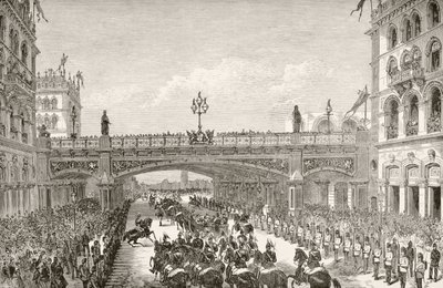 La regina Vittoria che inaugura il Viadotto di Holborn nel 1869, da 