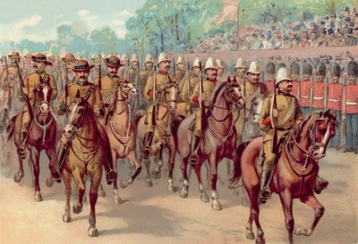 Giubileo di diamante della regina Vittoria 1897, i fucilieri del Capo e canadesi passano per Constitution Hill da English School
