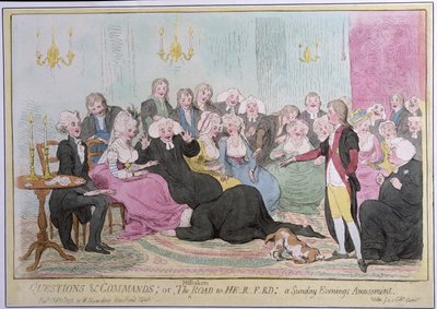Domande e comandi, o La strada sbagliata per H-r-f-rd: un divertimento della domenica sera, pubblicato da Hannah Humphrey nel 1788 da English School