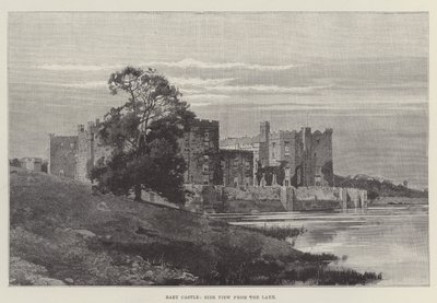 Castello di Raby, vista laterale dal lago (incisione) da English School