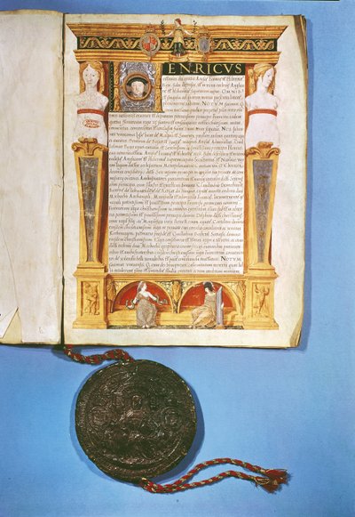 Ratifica da parte di Enrico VIII (1491-1547) del Trattato di Ardres, 17 luglio 1546 da English School