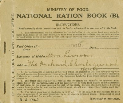 Libretto di razionamento per William Pearson, Chorleywood, Hertfordshire, 1919 da English School