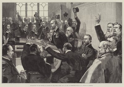 Rielezione di Mr Parnell come leader del Partito Irlandese, 25 novembre 1890, nella Sala del Comitato n. 15, Camera dei Comuni da English School
