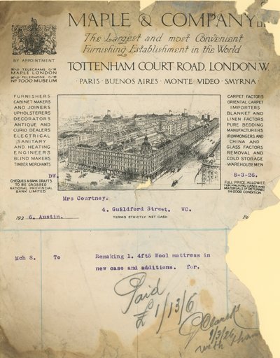 Ricevuta per Maple & Company Ltd da English School