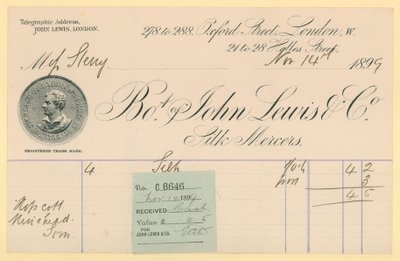 Ricevuta da John Lewis & Co., 14 novembre 1896 da English School