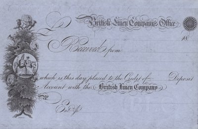 Ricevuta della British Linen Company (incisione) da English School