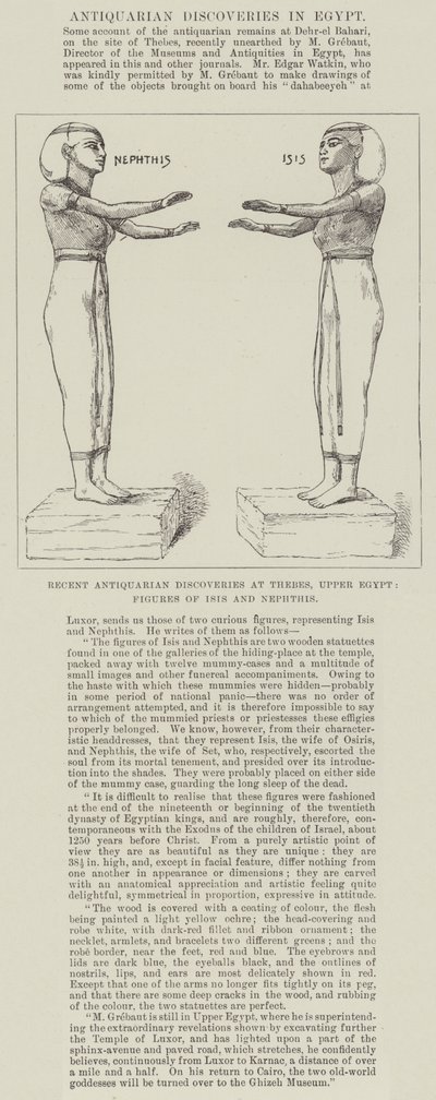 Recenti scoperte antiquarie a Tebe, Alto Egitto, figure di Iside e Nefti da English School