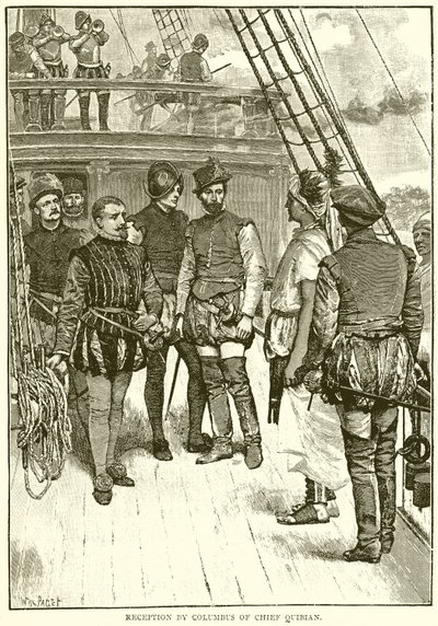 Accoglienza di Colombo da parte del capo Quibian da English School