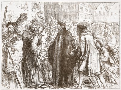 Accoglienza di Giovanni Huss a Norimberga, illustrazione da La storia del protestantesimo di James Aitken Wylie (1808-1890), pub. 1878 da English School