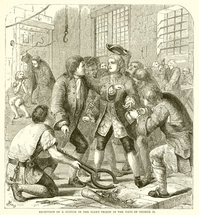Accoglienza di un debitore nella prigione della Flotta ai tempi di Giorgio II da English School