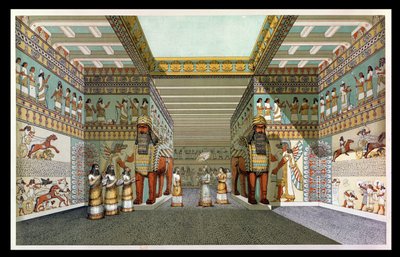 Ricostruzione della sala di un palazzo assiro, da Discoveries in the Ruins of Nineveh and Babylon di Austen Henry Layard (1817-94) da English School