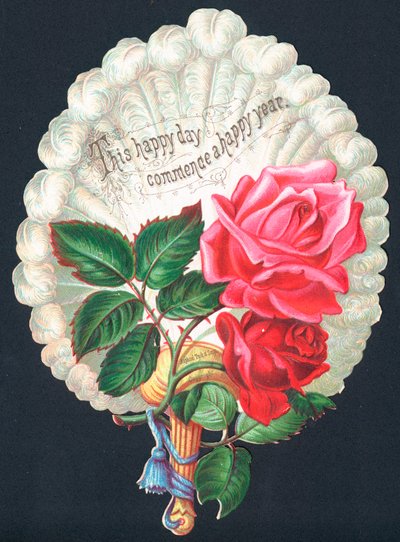 Rose Rosse su Ventaglio, Cartolina di Capodanno da English School