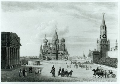 Piazza Rossa, Mosca, da Il Carattere dei Russi e una Storia Dettagliata della Moscovia di Robert Lyall, pubblicato nel 1823 da English School
