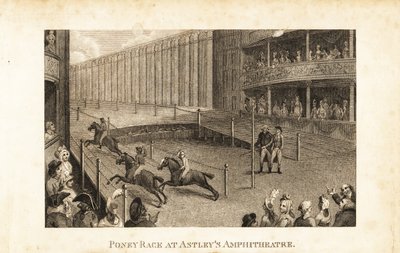 Pubblico del periodo Regency nei palchi e nelle platee che guarda una corsa di cavalli all