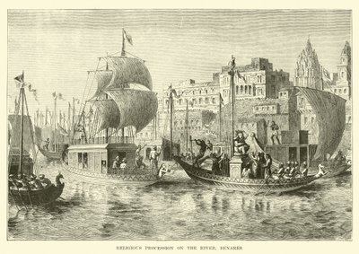 Processione religiosa sul fiume, Benares da English School