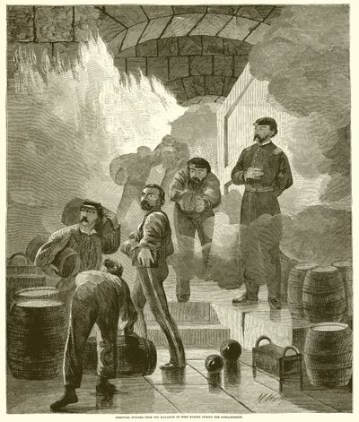 Rimozione della polvere dal magazzino di Fort Sumter durante il bombardamento da English School