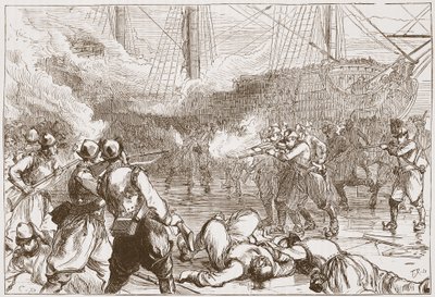 Respingimento dei soldati spagnoli ad Amsterdam, illustrazione da La storia del protestantesimo di James Aitken Wylie, pub. 1878 da English School