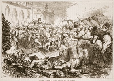 Salvataggio di Cheyte Sing: attacco ai sepoy, illustrazione da Cassells Illustrated History of India di James Grant, pub. 1879 da English School