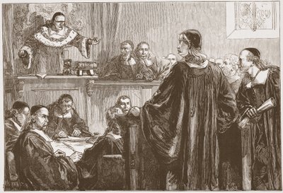 Richard Baxter davanti al giudice Jeffreys, illustrazione da The History of Protestantism di James Aitken Wylie, pub. 1878 da English School