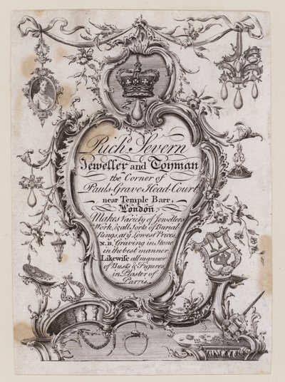 Richard Severn, Gioielliere e Giocattolaio, Temple Bar, Londra, carta commerciale da English School