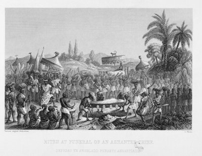 Riti al funerale di un capo Ashantee, inciso da A. Thorn, da Religione Mondiale, pubblicata da A. Fullarton & Co. da English School