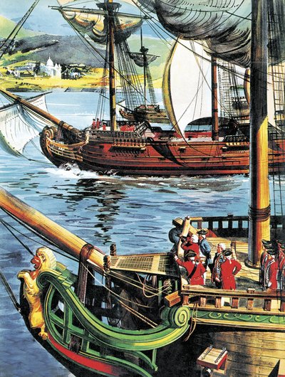 Robert Clive naviga nella Baia del Bengala fino alla foce del Gange da English School