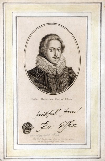 Robert Devereux, 3º conte di Essex (1591-1646), il suo sigillo e autografo da English School