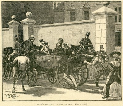 Robert Pates colpisce la regina fuori da Cambridge House, illustrazione tratta da The Life and Times of Queen Victoria, Vol. II di Robert Wilson, 1888 da English School