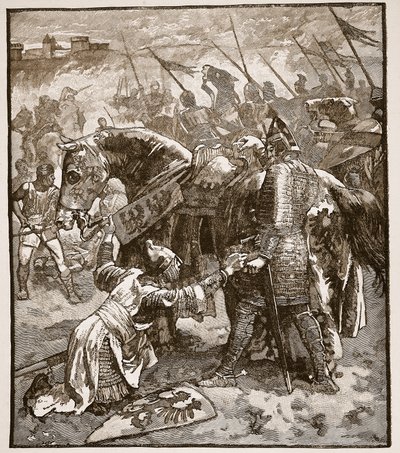 Roberto che chiede perdono a suo padre, illustrazione da Cassells Illustrated History of England da English School