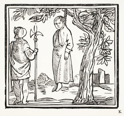 Robert si impicca, illustrazione da Chap-books of the Eighteenth Century di John Ashton, pub. 1882 da English School