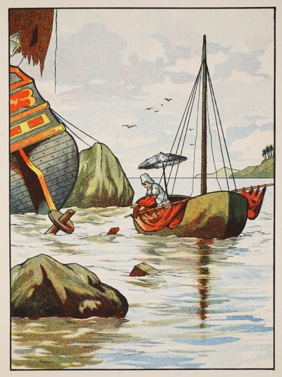 Robinson Crusoe salva un cane da un naufragio spagnolo, illustrazione da La storia di Robinson Crusoe: Un adattamento per bambini seguendo il linguaggio di Defoe, pub. da Griffith Farran Browne & Co. Limited, Londra da English School