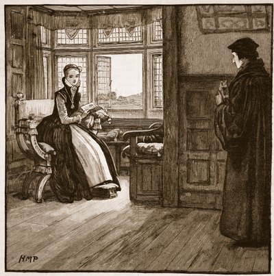 Visita di Roger Ascham a Lady Jane Grey, illustrazione da Cassells Illustrated History of England da English School