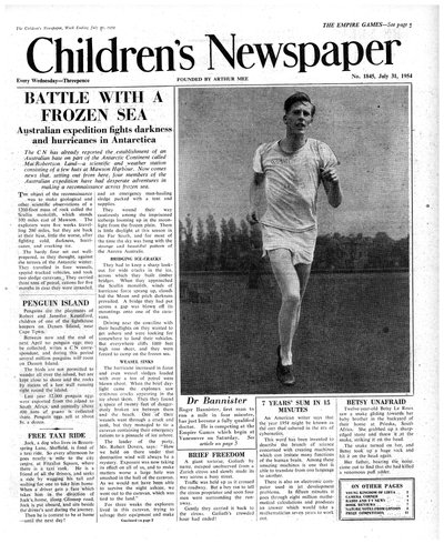Roger Bannister, prima pagina di 