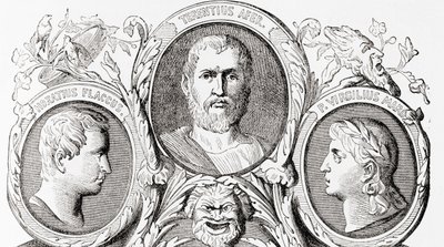 Autori romani, da sinistra a destra, Orazio, Terenzio e Virgilio, da Ward and Lock