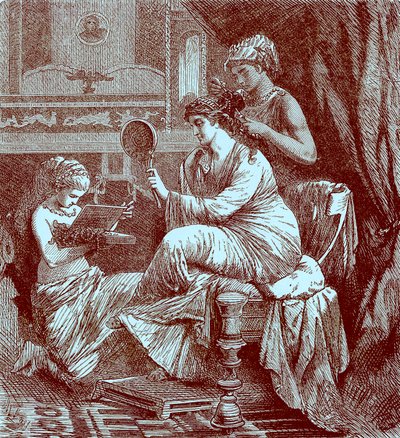 Signora romana alla sua toilette, illustrazione da The Illustrated History of the World, pubblicato c.1880 da English School