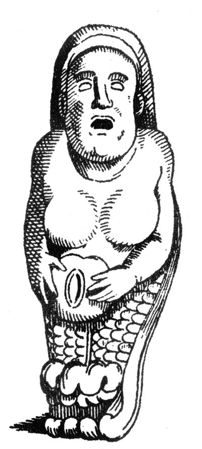 Statuetta in bronzo romana o tardo romana di una donna nuda con ali di uccello che tiene un melograno aperto da English School