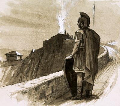 Soldato romano che sorveglia un muro di confine da English School