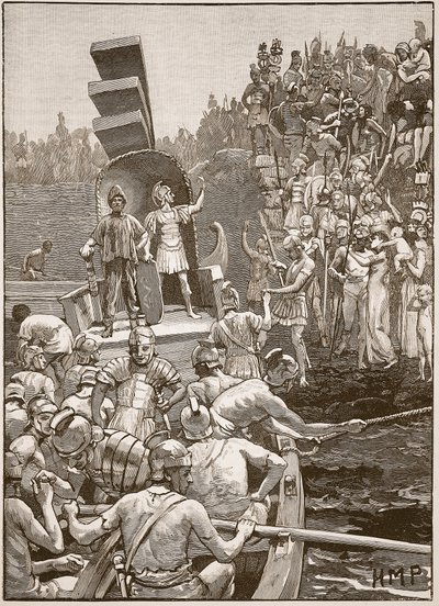 Soldati romani che lasciano la Britannia, illustrazione da Cassells Illustrated History of England da English School