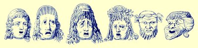 Maschere teatrali romane, illustrazione da Cassells Illustrated Universal History di Edward Ollier, pubblicato nel 1890 da English School