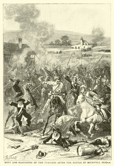 Rout e massacro dei puritani dopo la battaglia di Bothwell Bridge da English School