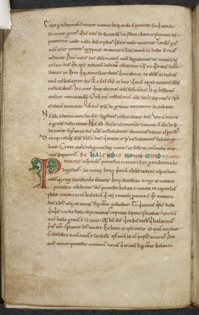 Royal 13. A.XI, f.47v Iniziale P. De temporum ratione. Beda il Venerabile. Miscellanea di opere su computo e astronomia. XI secolo-XII secolo da English School