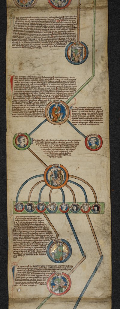 Royal 14 B. VI, Membrana 2, La genealogia reale da Aethelred a Edmondo I, illustrazione da 