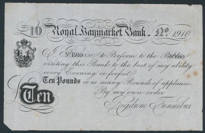 Royal Haymarket Bank, banconota teatrale scherzosa da English School