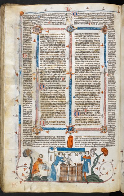 Royal MS 10 IV f.297v Bagno di una vittima della peste e decorazione marginale, illustrazione da 