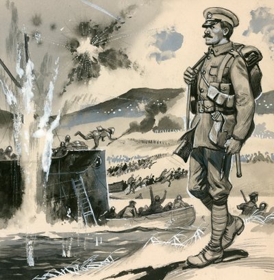 Royal Marines negli sbarchi anfibi ai Dardanelli nel 1915 da English School