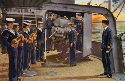 Caserma della Marina Reale, Chatham: Con la flotta, equipaggio del cannone che si esercita con un cannone da 6 pollici da English School