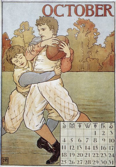 Rugbisti - calendario inglese, ca. 1895 da English School