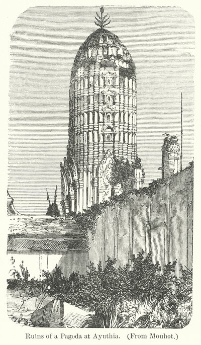 Rovine di una pagoda ad Ayuthia (incisione) da English School